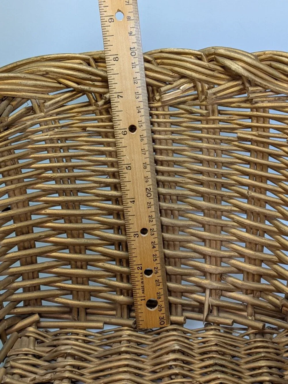 Vintage Extra Large Woven Wicker Basket Handle Scoop Gathering Trug Gold Brown